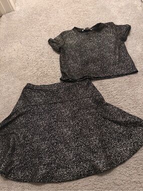 Necessary Objects Black and Silver Glitter Circle Skirt Set
